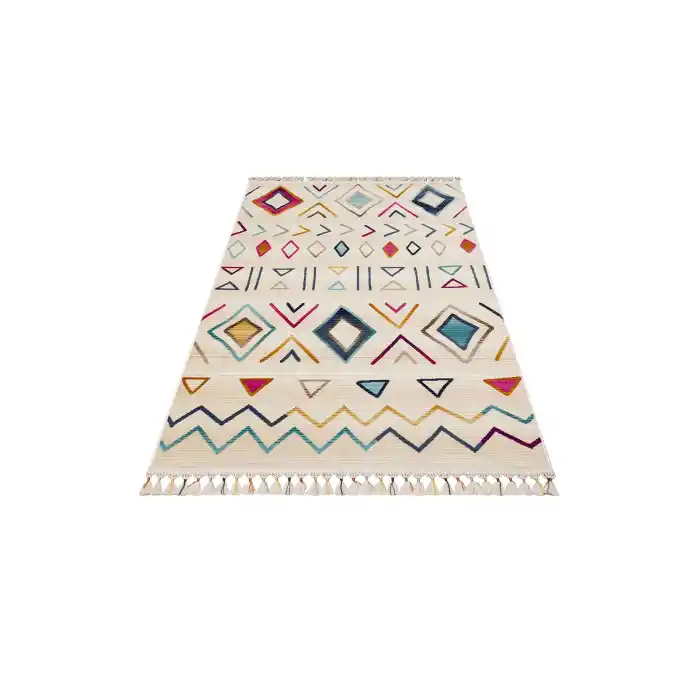 PETRA BOHEM HALI 0003 Hav Toz Vermez Etnik ve Modern Desenli Renkli Makine Halısı