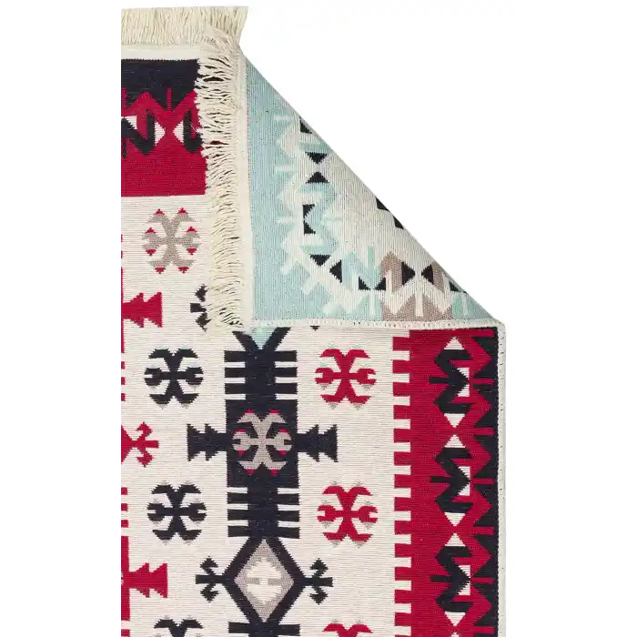Arya Ar 32 Red %100 Geri Dönüşümlü Pamuktan Çift Taraflı Yıkanabilir Modern Dekoratif Kilim