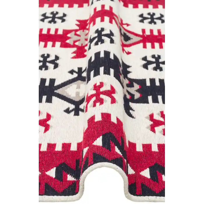 Arya Ar 32 Red %100 Geri Dönüşümlü Pamuktan Çift Taraflı Yıkanabilir Modern Dekoratif Kilim