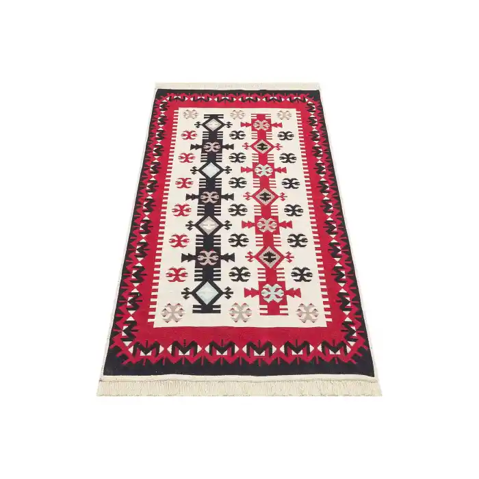 Arya Ar 32 Red %100 Geri Dönüşümlü Pamuktan Çift Taraflı Yıkanabilir Modern Dekoratif Kilim