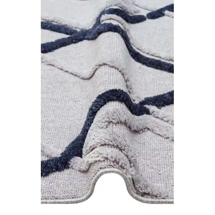 Terazzo 03 Grey Navy Hav Toz Vermez Yumuşak Dokulu Etnik Örgü Desenlere Sahip Modern İskindinav Halı