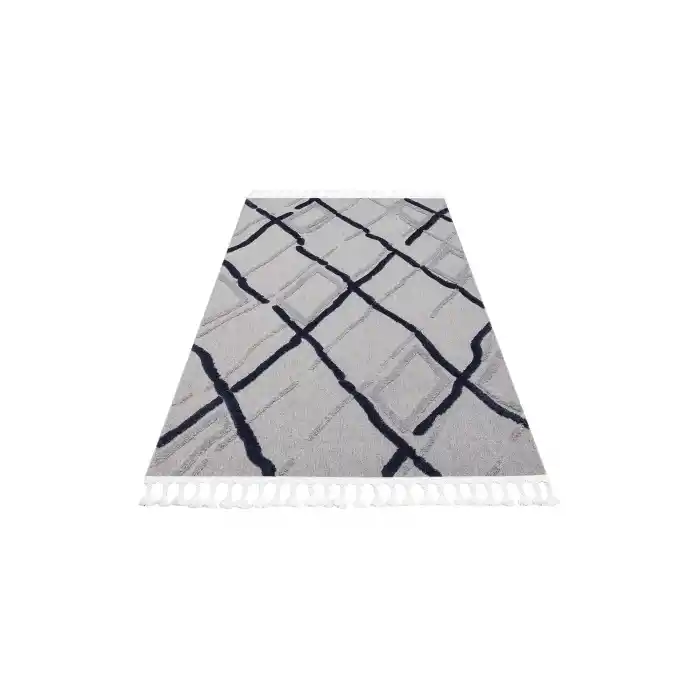 Terazzo 03 Grey Navy Hav Toz Vermez Yumuşak Dokulu Etnik Örgü Desenlere Sahip Modern İskindinav Halı