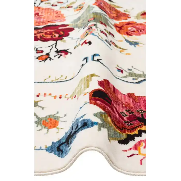 PIETRA HALI 0204 Sıcak Renk Tonlu Etnik Desenli Yumuşak Dokulu Makine Halısı