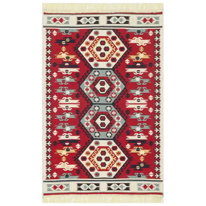 Arya Ar 30 Red %100 Geri Dönüşümlü Pamuktan Çift Taraflı Yıkanabilir Modern Dekoratif Kilim