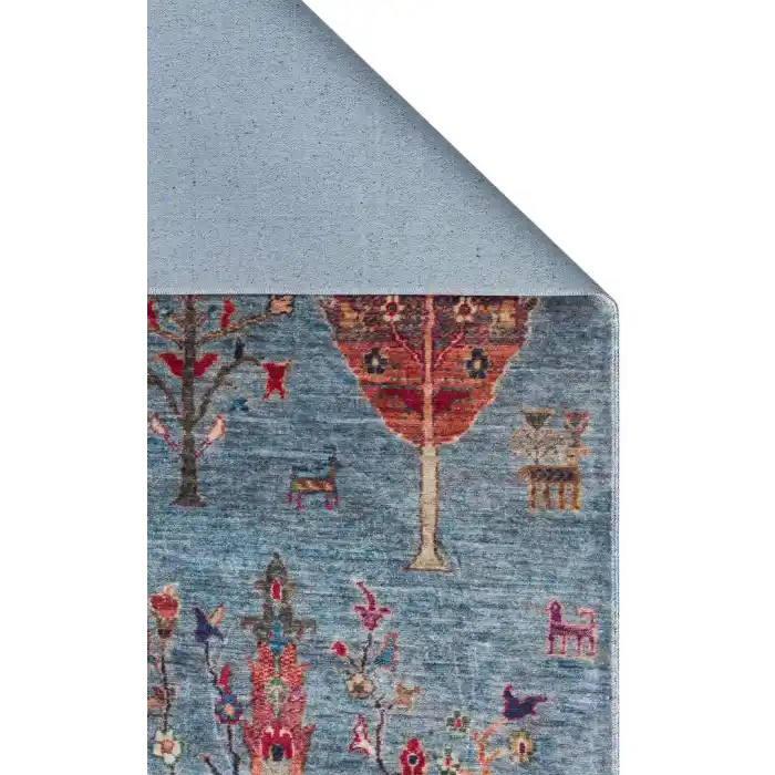 Antique ATK 09 Aqua Yıkanabilir Modern Ve Etnik Desenli Kaymaz Tabanlı Makine Halısı