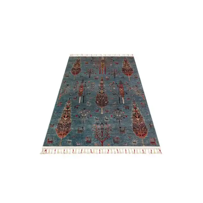 Antique ATK 09 Aqua Yıkanabilir Modern Ve Etnik Desenli Kaymaz Tabanlı Makine Halısı