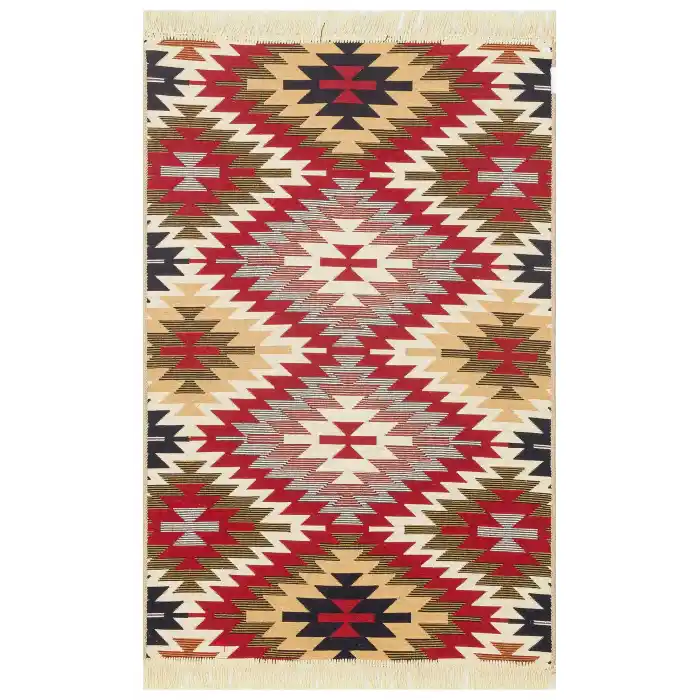 Arya Ar 33 Red %100 Geri Dönüşümlü Pamuktan Çift Taraflı Yıkanabilir Modern Dekoratif Kilim