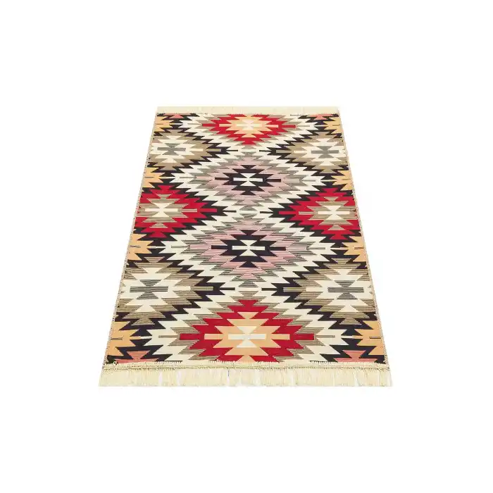 Arya Ar 33 Red %100 Geri Dönüşümlü Pamuktan Çift Taraflı Yıkanabilir Modern Dekoratif Kilim