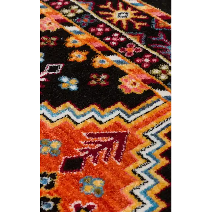 PIETRA HALI 0242 Sıcak Renk Tonlu Etnik Desenli Yumuşak Dokulu Makine Halısı