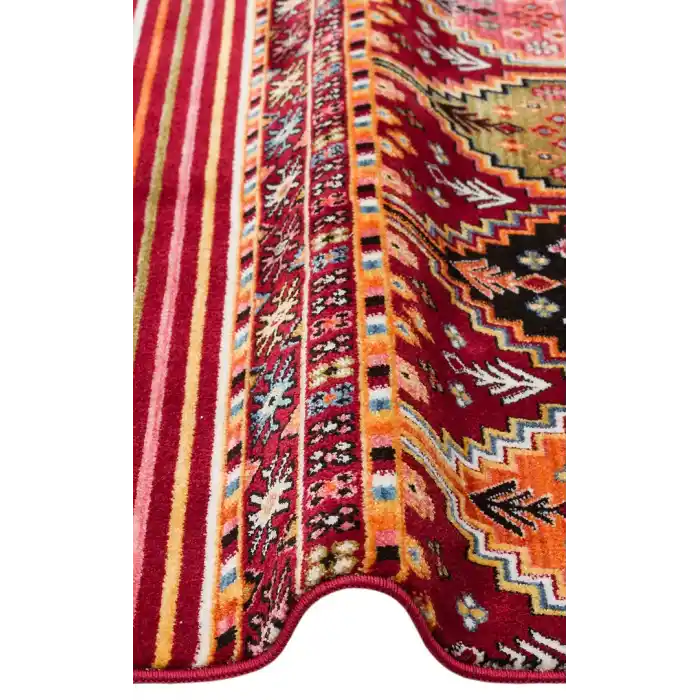 PIETRA HALI 0249 Sıcak Renk Tonlu Etnik Desenli Yumuşak Dokulu Makine Halısı