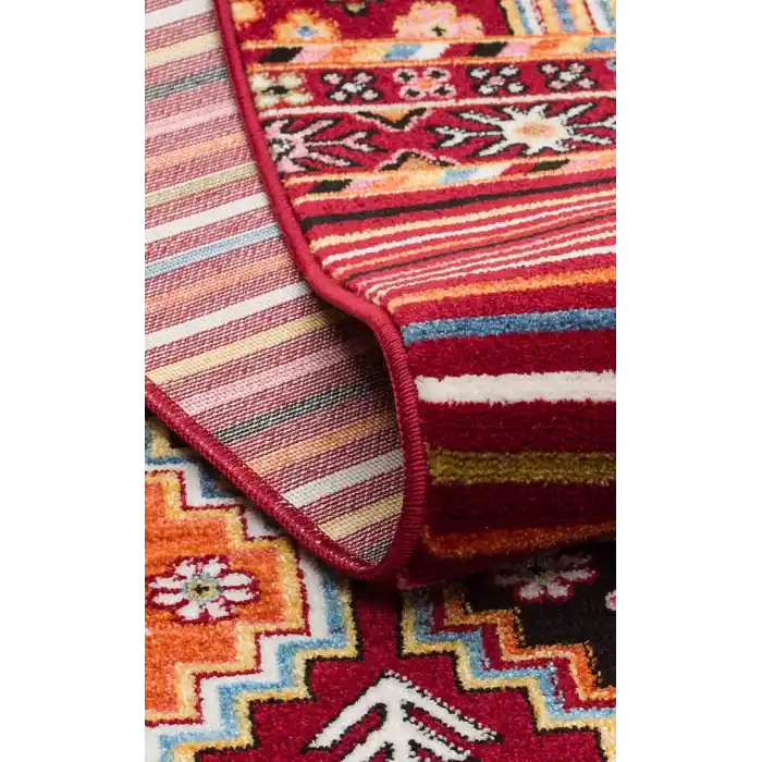 PIETRA HALI 0249 Sıcak Renk Tonlu Etnik Desenli Yumuşak Dokulu Makine Halısı