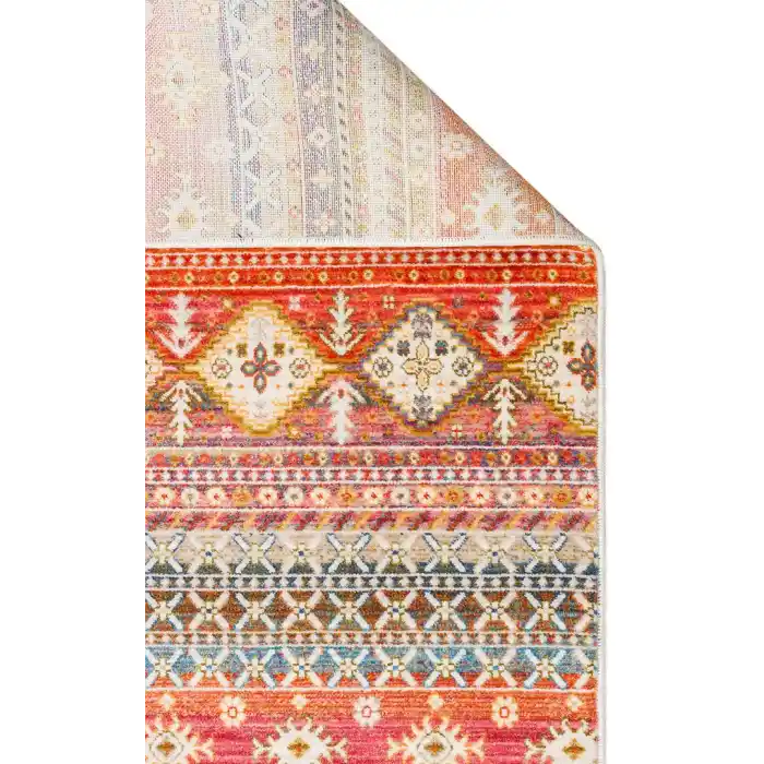 PIETRA HALI 0256 Sıcak Renk Tonlu Etnik Desenli Yumuşak Dokulu Makine Halısı