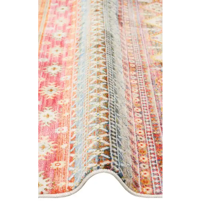 PIETRA HALI 0256 Sıcak Renk Tonlu Etnik Desenli Yumuşak Dokulu Makine Halısı