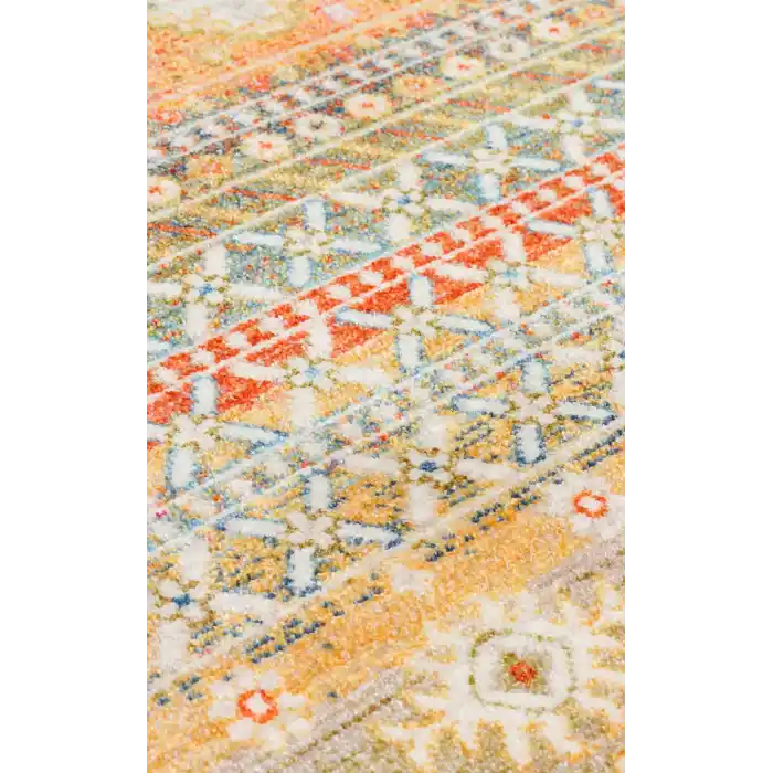 PIETRA HALI 0256 Sıcak Renk Tonlu Etnik Desenli Yumuşak Dokulu Makine Halısı