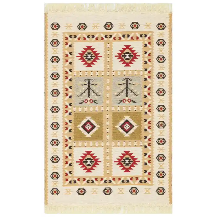 Arya Ar 28 Red %100 Geri Dönüşümlü Pamuktan Çift Taraflı Yıkanabilir Modern Dekoratif Kilim