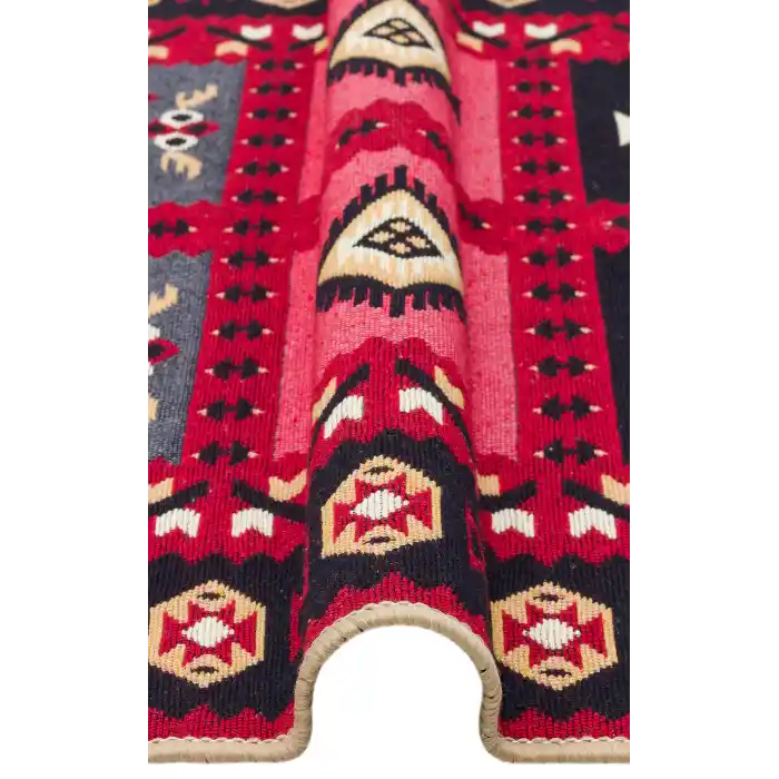 Arya Ar 28 Red %100 Geri Dönüşümlü Pamuktan Çift Taraflı Yıkanabilir Modern Dekoratif Kilim