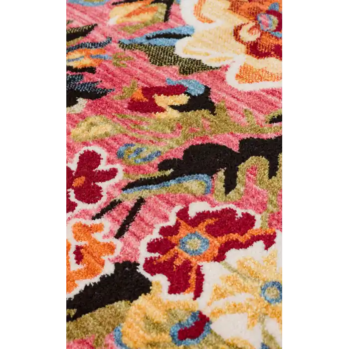 PIETRA HALI 0223 Sıcak Renk Tonlu Etnik Desenli Yumuşak Dokulu Makine Halısı