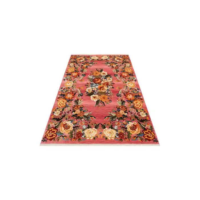 PIETRA HALI 0223 Sıcak Renk Tonlu Etnik Desenli Yumuşak Dokulu Makine Halısı