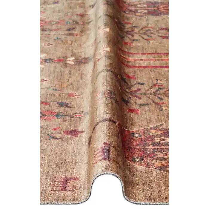 Antique ATK 09 Olive Yıkanabilir Modern Ve Etnik Desenli Kaymaz Tabanlı Makine Halısı