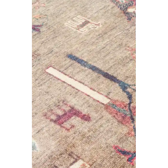 Antique ATK 09 Olive Yıkanabilir Modern Ve Etnik Desenli Kaymaz Tabanlı Makine Halısı