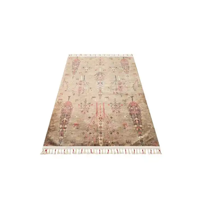 Antique ATK 09 Olive Yıkanabilir Modern Ve Etnik Desenli Kaymaz Tabanlı Makine Halısı
