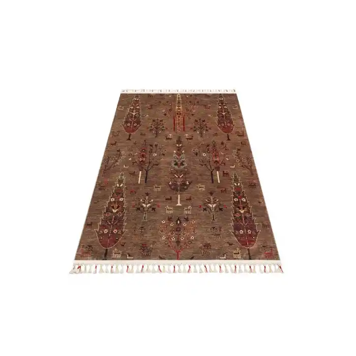 Antique ATK 09 Olive Yıkanabilir Modern Ve Etnik Desenli Kaymaz Tabanlı Makine Halısı