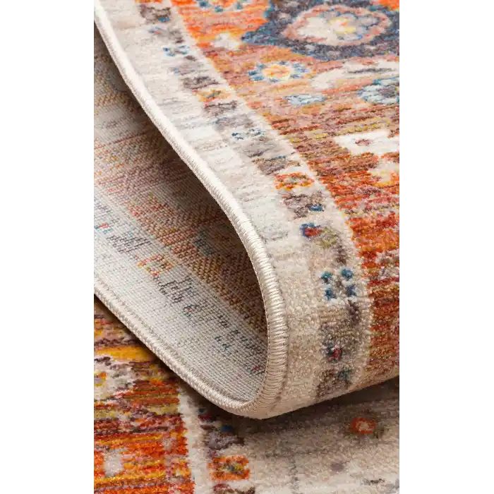 PIETRA HALI 0002 Sıcak Renk Tonlu Etnik Desenli Yumuşak Dokulu Makine Halısı