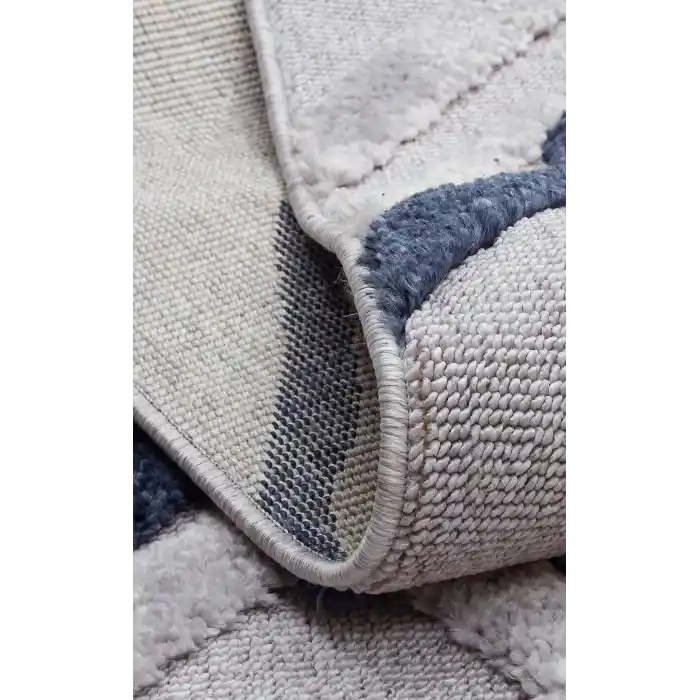 Terazzo 03 Grey Navy Hav Toz Vermez Yumuşak Dokulu Etnik Örgü Desenlere Sahip Modern İskindinav Halı