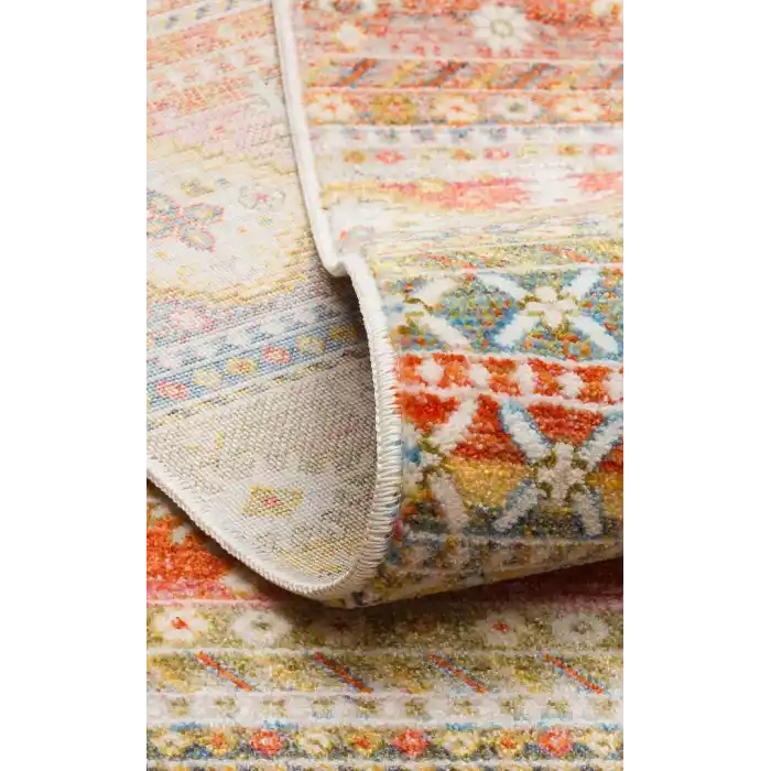 PIETRA HALI 0256 Sıcak Renk Tonlu Etnik Desenli Yumuşak Dokulu Makine Halısı