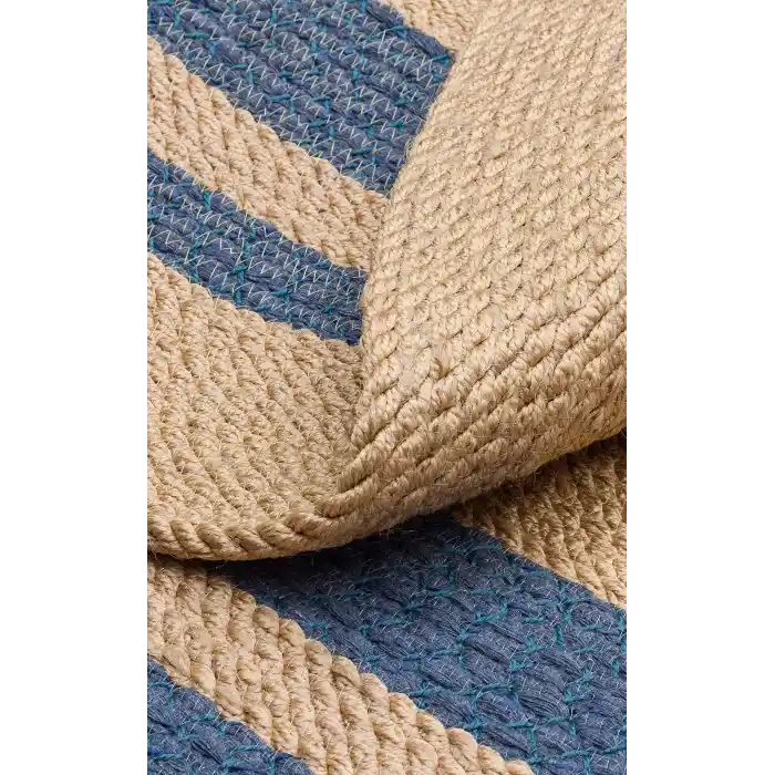 Patna PTN 06 Natural Navy Jüt Hasır Görünümlü Hav Toz Vermez Dekoratif Örgü Halı