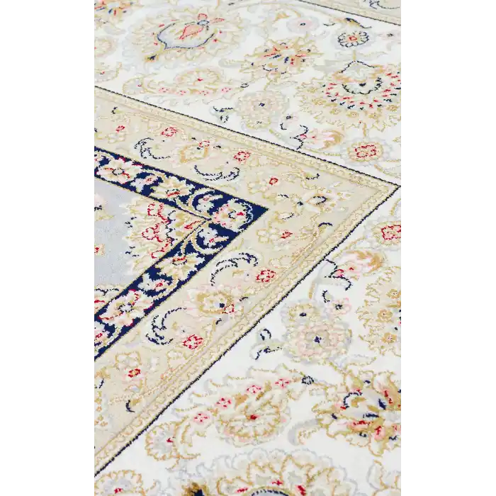 Isfahan 03 Grey Cream Klasik Desenli Yüksek Kalite Sık Dokuma Makine Halısı