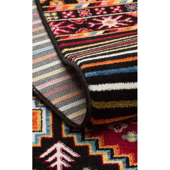 PIETRA HALI 0242 Sıcak Renk Tonlu Etnik Desenli Yumuşak Dokulu Makine Halısı