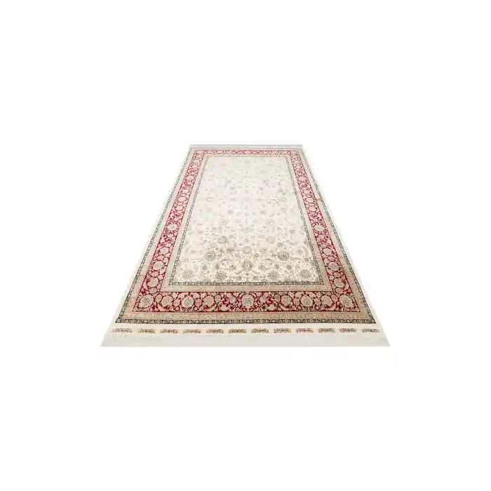 İsfahan 03 Cream Red Klasik Desenli Yüksek Kalite Sık Dokuma Makine Halısı