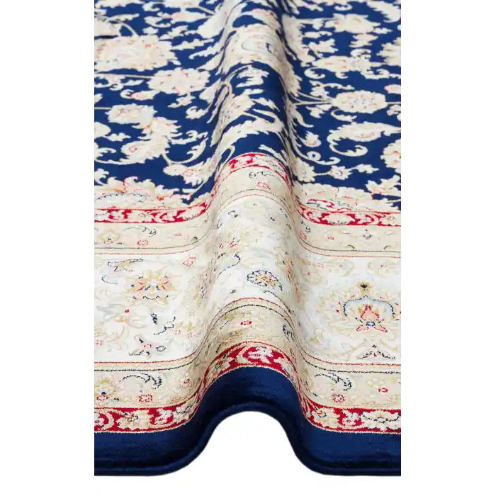 Isfahan 03 Navy Cream  Klasik Desenli Yüksek Kalite Sık Dokuma Makine Halısı