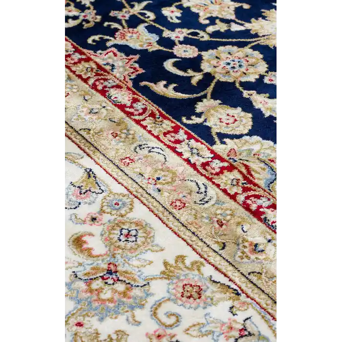 Isfahan 03 Navy Cream  Klasik Desenli Yüksek Kalite Sık Dokuma Makine Halısı