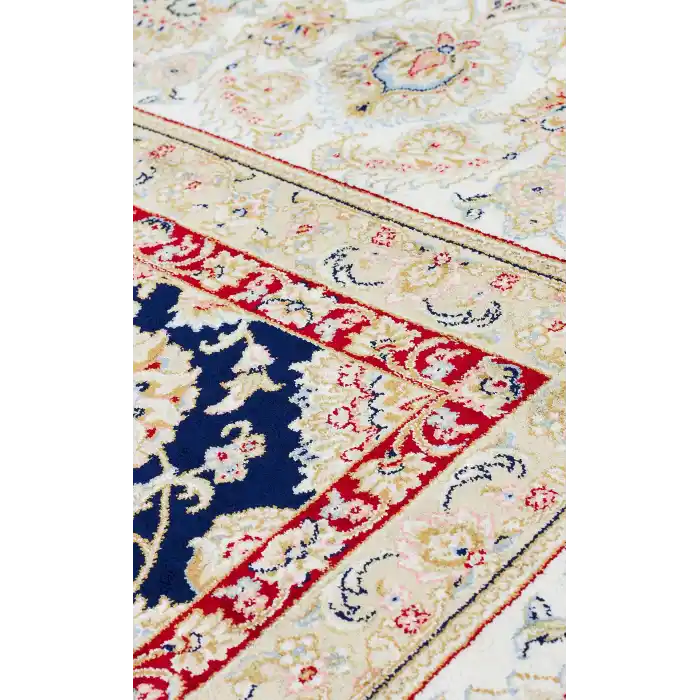 Isfahan 03 Navy Cream  Klasik Desenli Yüksek Kalite Sık Dokuma Makine Halısı