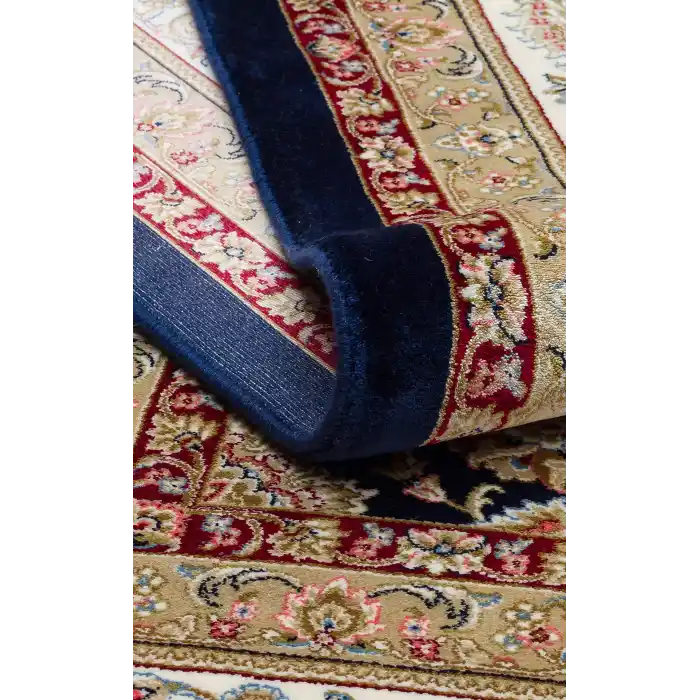 Isfahan 03 Navy Cream  Klasik Desenli Yüksek Kalite Sık Dokuma Makine Halısı