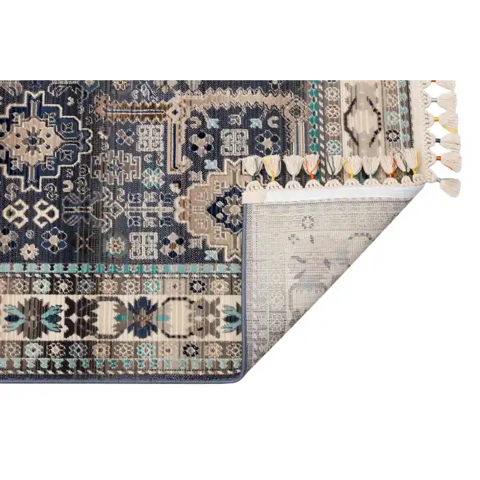 PETRA HALI 0035 Hav Toz Vermez Etnik ve Modern Desenli Renkli Saçaklı Halı