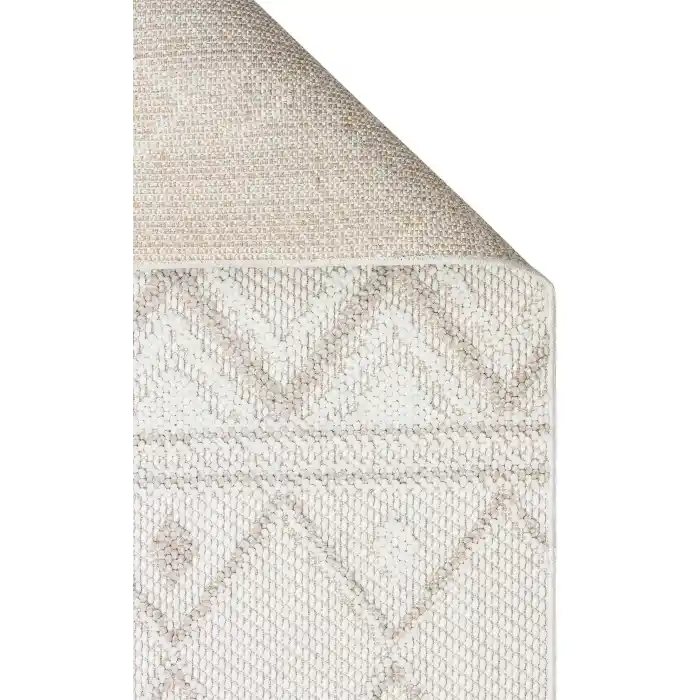 Motto MOT 03 White Beige Yumuşak Tuşeli Örgü Dokuma Modern Makine Halısı