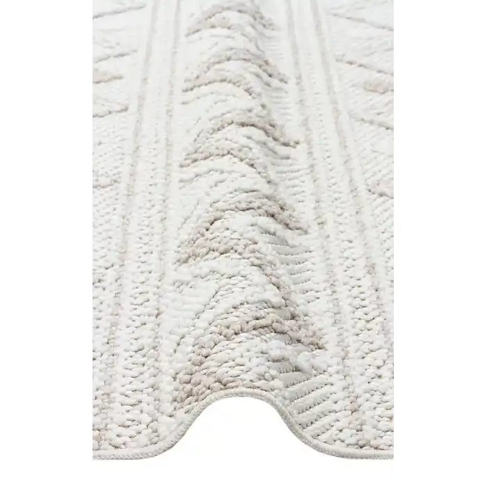 Motto MOT 03 White Beige Yumuşak Tuşeli Örgü Dokuma Modern Makine Halısı