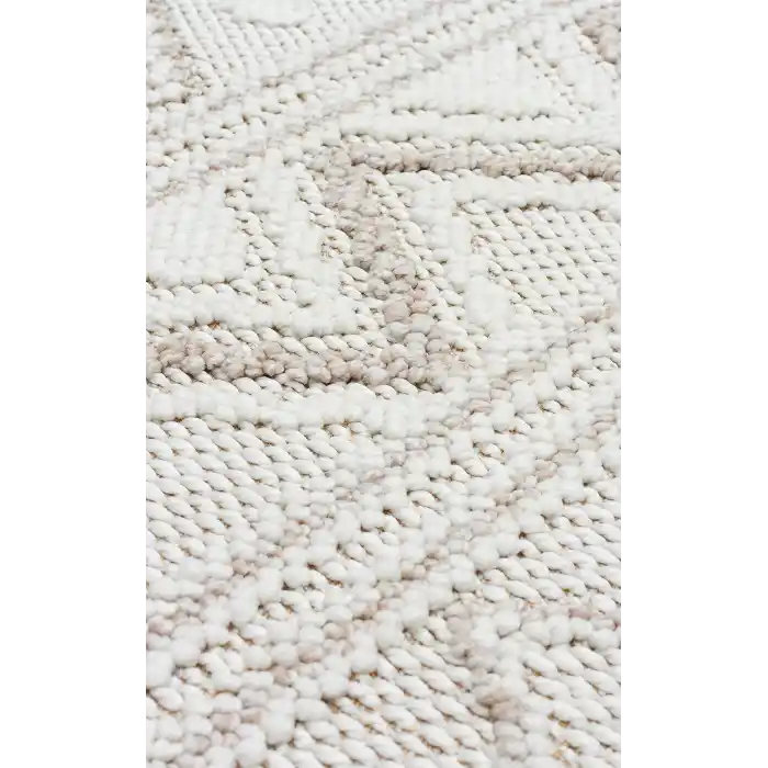 Motto MOT 03 White Beige Yumuşak Tuşeli Örgü Dokuma Modern Makine Halısı