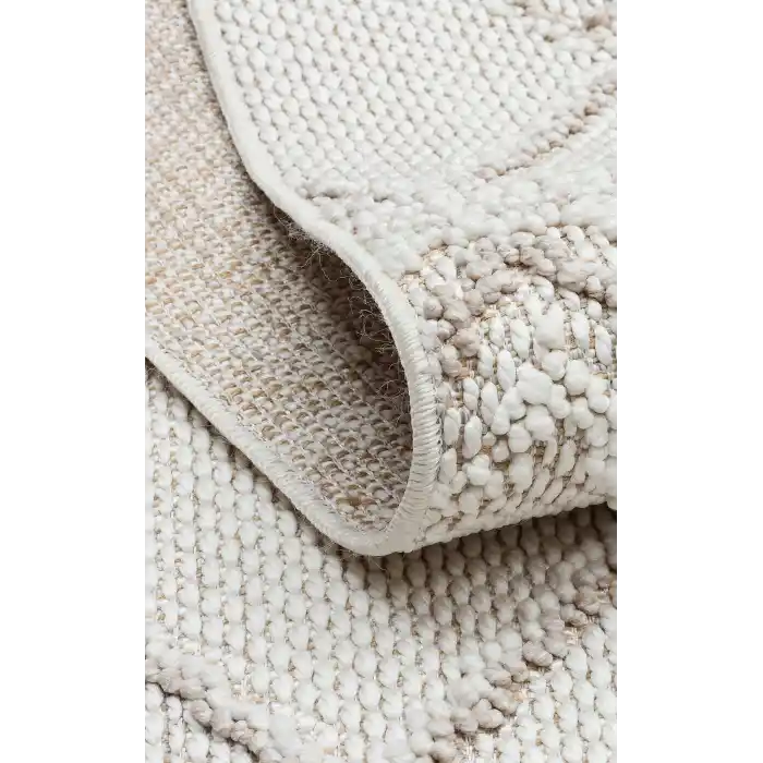 Motto MOT 03 White Beige Yumuşak Tuşeli Örgü Dokuma Modern Makine Halısı