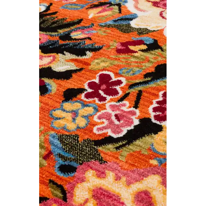 PIETRA HALI 0272 Sıcak Renk Tonlu Etnik Desenli Yumuşak Dokulu Makine Halısı