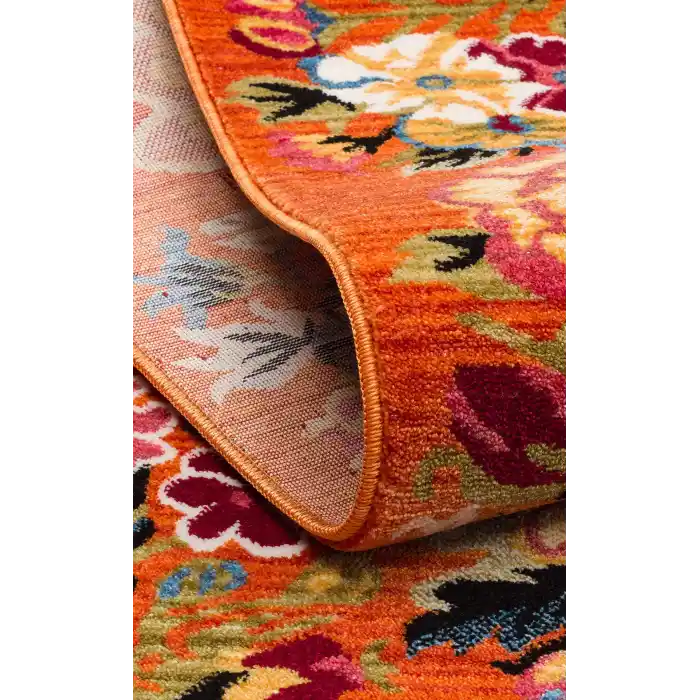 PIETRA HALI 0272 Sıcak Renk Tonlu Etnik Desenli Yumuşak Dokulu Makine Halısı