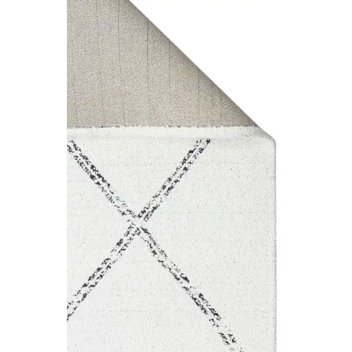 Nevada NVD 03 White Black Moroccon Tuşeli Hav Toz Vermez Kaymaz Tabanlı İnce Dokuma Modern Halı