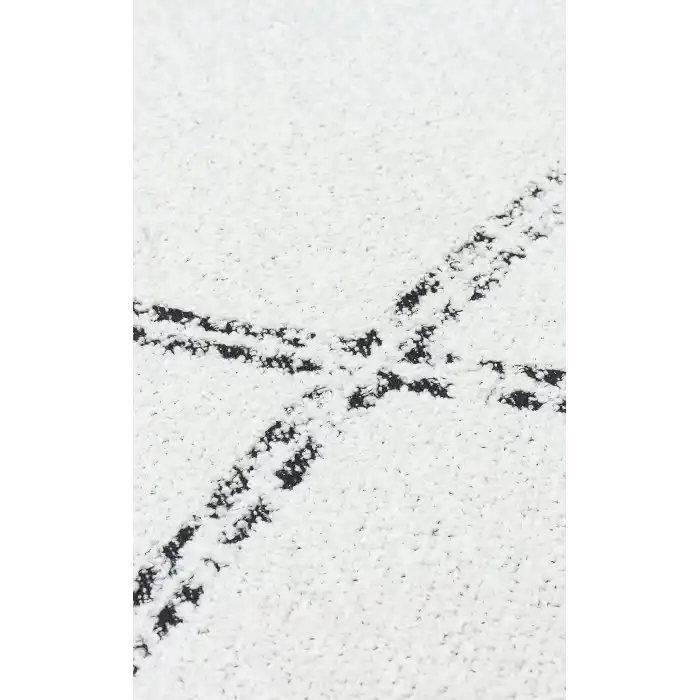 Nevada NVD 03 White Black Moroccon Tuşeli Hav Toz Vermez Kaymaz Tabanlı İnce Dokuma Modern Halı
