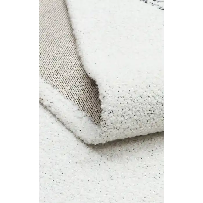 Nevada NVD 03 White Black Moroccon Tuşeli Hav Toz Vermez Kaymaz Tabanlı İnce Dokuma Modern Halı