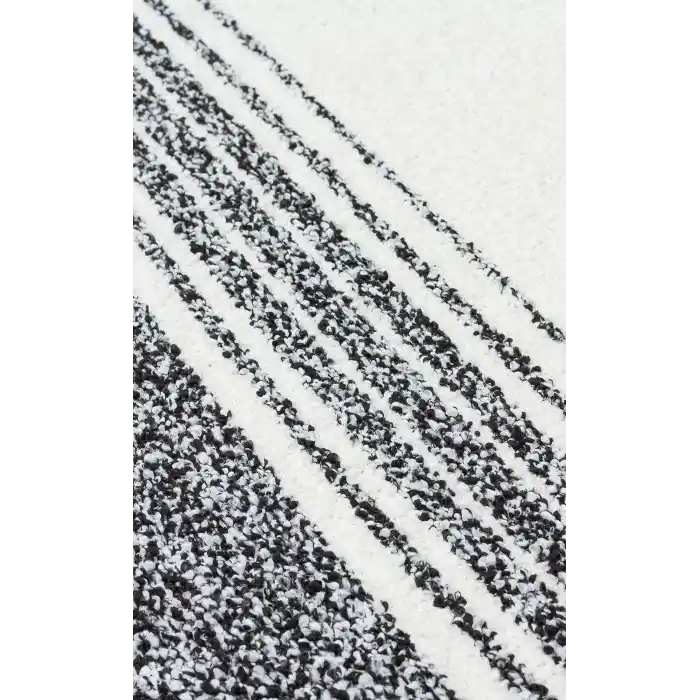 Nevada NVD 02 White Black Moroccon Tuşeli Hav Toz Vermez Kaymaz Tabanlı İnce Dokuma Modern Halı
