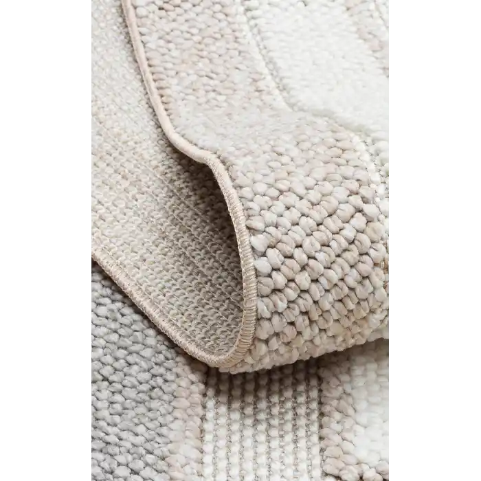 Motto MOT 04 Beige Grey Yumuşak Tuşeli Örgü Dokuma Modern Makine Halısı