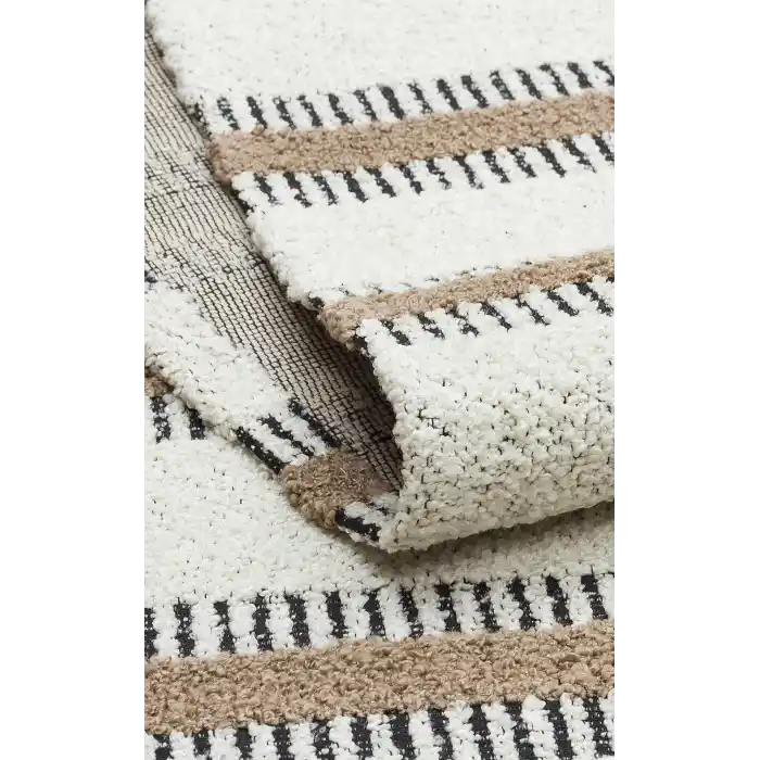 Nevada NVD 04 White Beige Moroccon Tuşeli Hav Toz Vermez Kaymaz Tabanlı İnce Dokuma Modern Halı